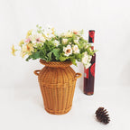 Handwoven rattan urn vase with two side handles