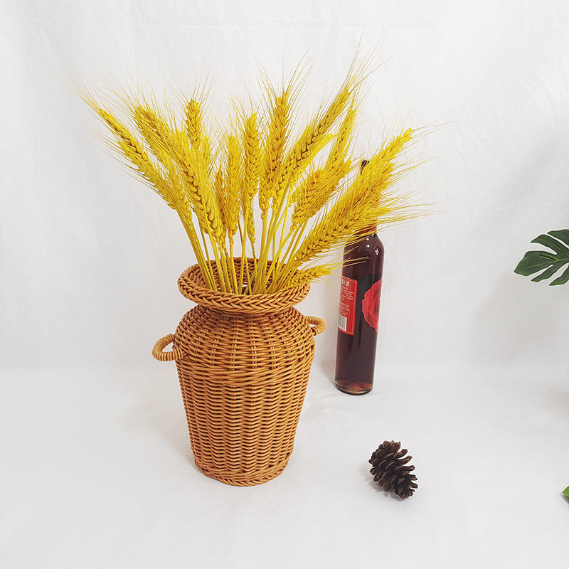 Handwoven rattan urn vase with two side handles
