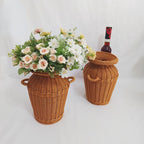 Handwoven rattan urn vase with two side handles