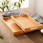 Rectangular bamboo serving tray with side handles
