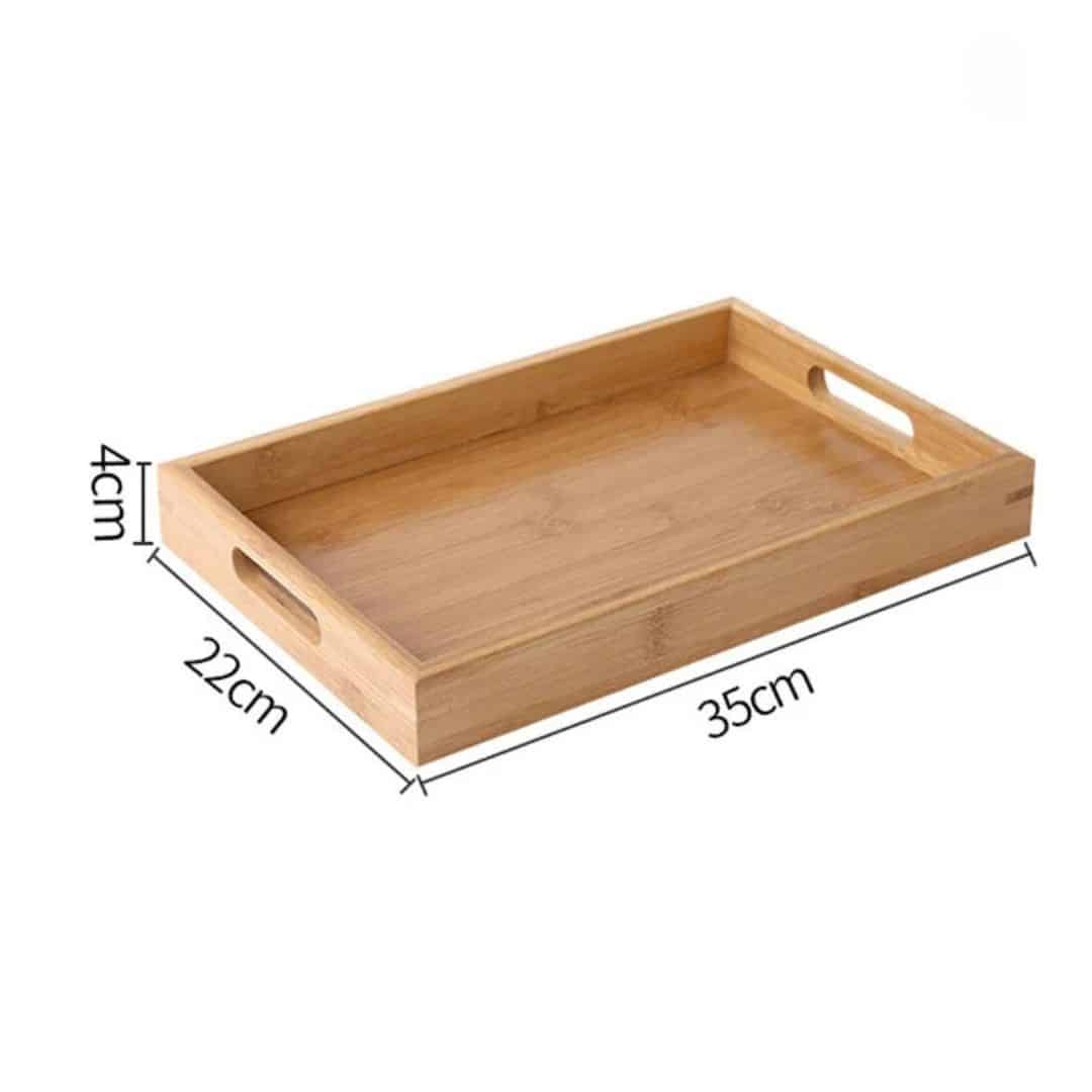 Rectangular bamboo serving tray with side handles