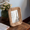 Rectangular picture frame wrapped in natural hemp rope