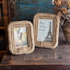 Rectangular picture frame wrapped in natural hemp rope