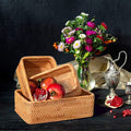 Nesting handwoven honey rattan rectangular baskets