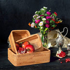 Nesting handwoven honey rattan rectangular baskets