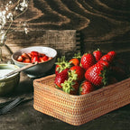 Nesting handwoven honey rattan rectangular baskets