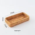 Rectangular honey rattan tray baskets on a table