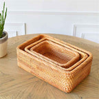Nesting handwoven honey rattan rectangular pantry baskets
