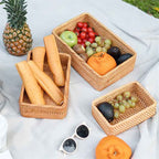 Nesting handwoven honey rattan rectangular pantry baskets