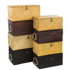 Rectangular hand woven rattan storage box with a carry handle