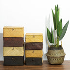 Rectangular hand woven rattan storage box with a carry handle
