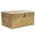 Rectangular hand woven rattan storage box with a carry handle