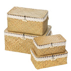 Rectangular hand woven rattan storage box with a fitted lid