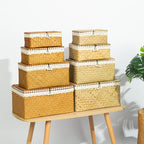 Rectangular hand woven rattan storage box with a fitted lid