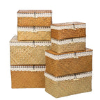 Rectangular hand woven rattan storage box with a fitted lid