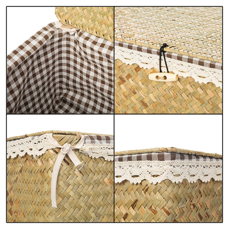 Rectangular hand woven rattan storage box with a fitted lid
