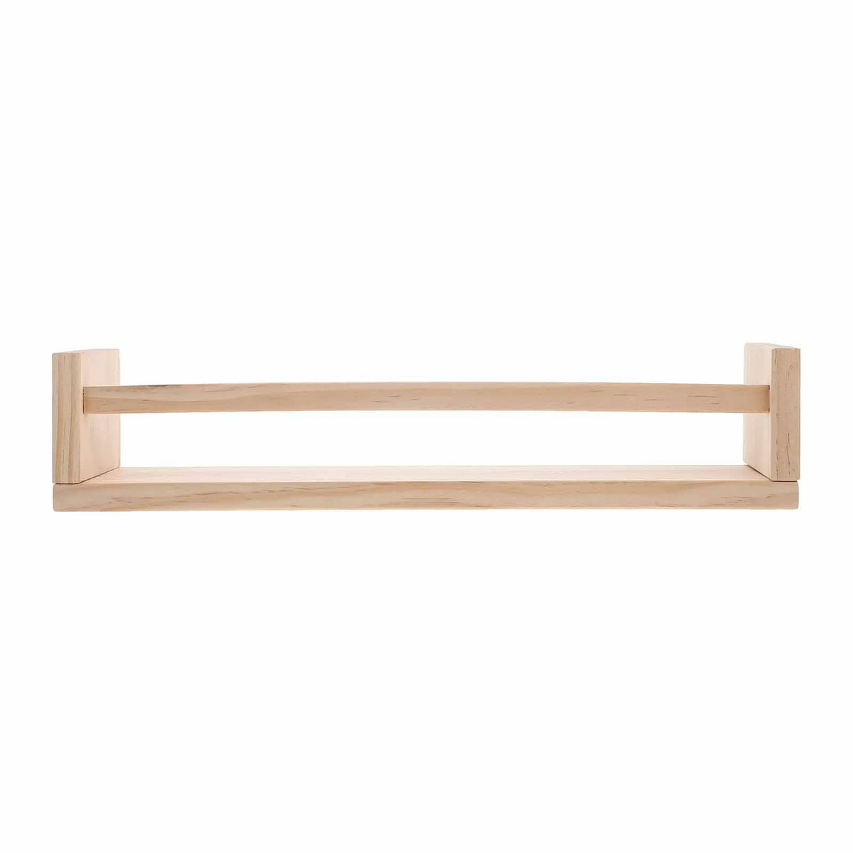 Rectangular light wood floating shelf with hidden wall fixings