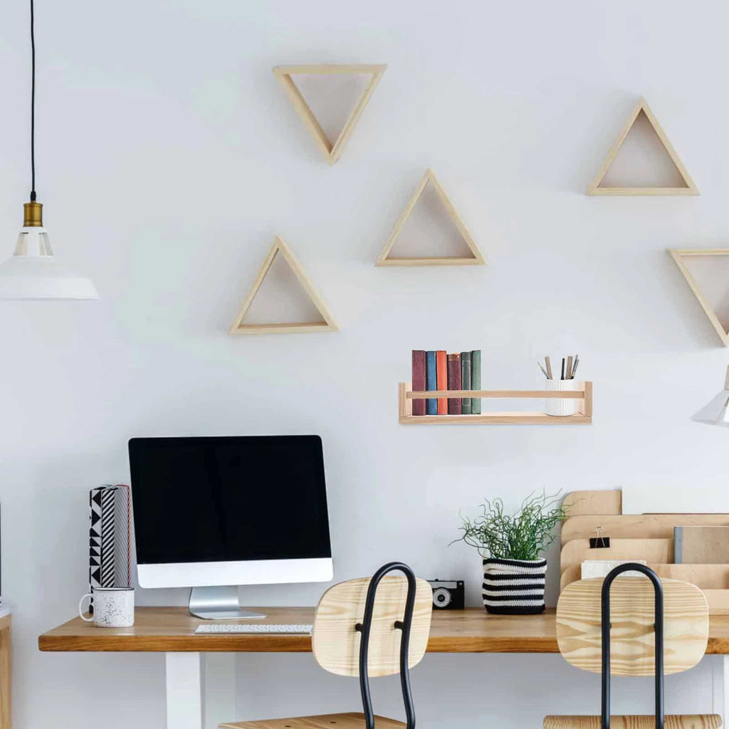 Rectangular light wood floating shelf with hidden wall fixings