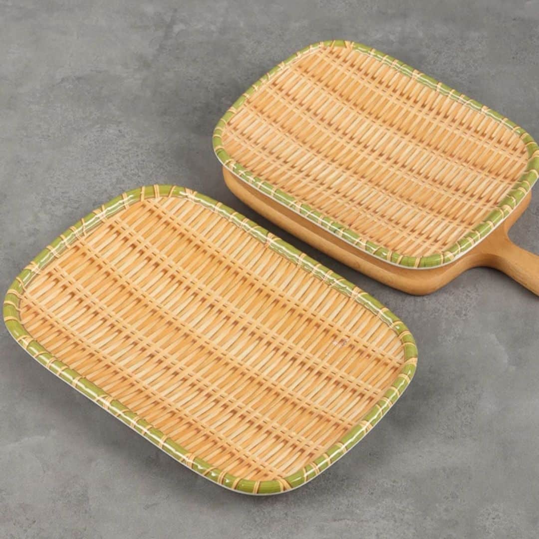 Rectangular hand woven bamboo tray plate with a raised rim