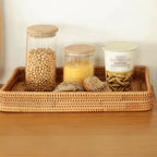 Rectangular finely woven bamboo tray in honey brown