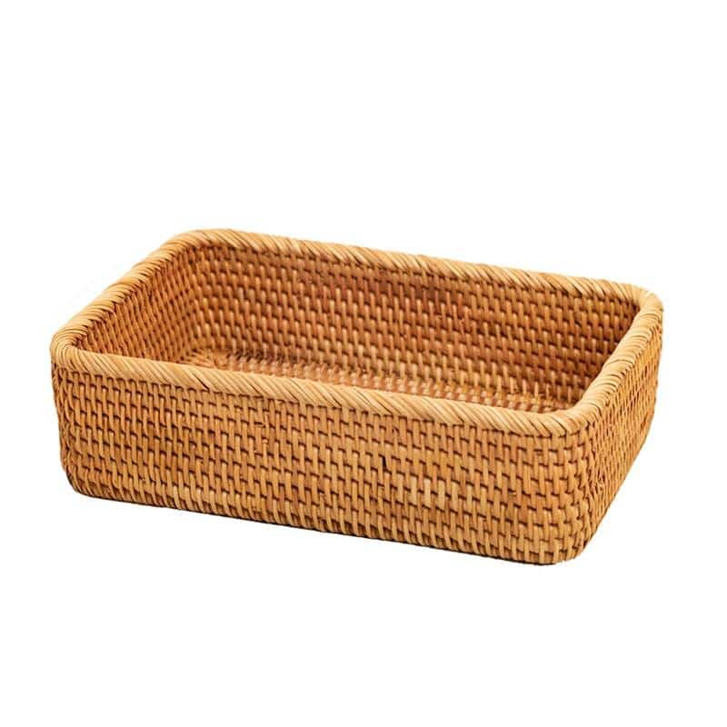 Rectangular hand woven rattan box with a fitted lid