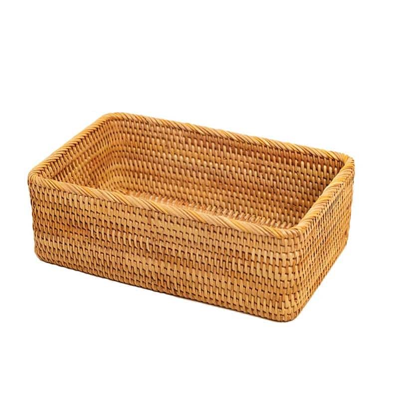 Rectangular hand woven rattan box with a fitted lid