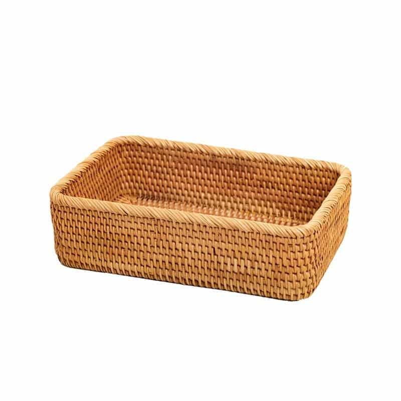 Rectangular hand woven rattan box with a fitted lid