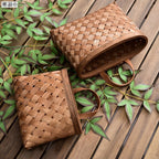 Rectangular woven wood chip wall basket with strap