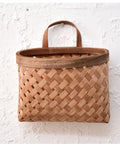 Rectangular woven wood chip wall basket with strap
