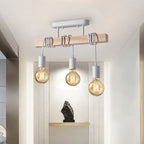 Retro American pendant light with a natural wood frame and patinated metal