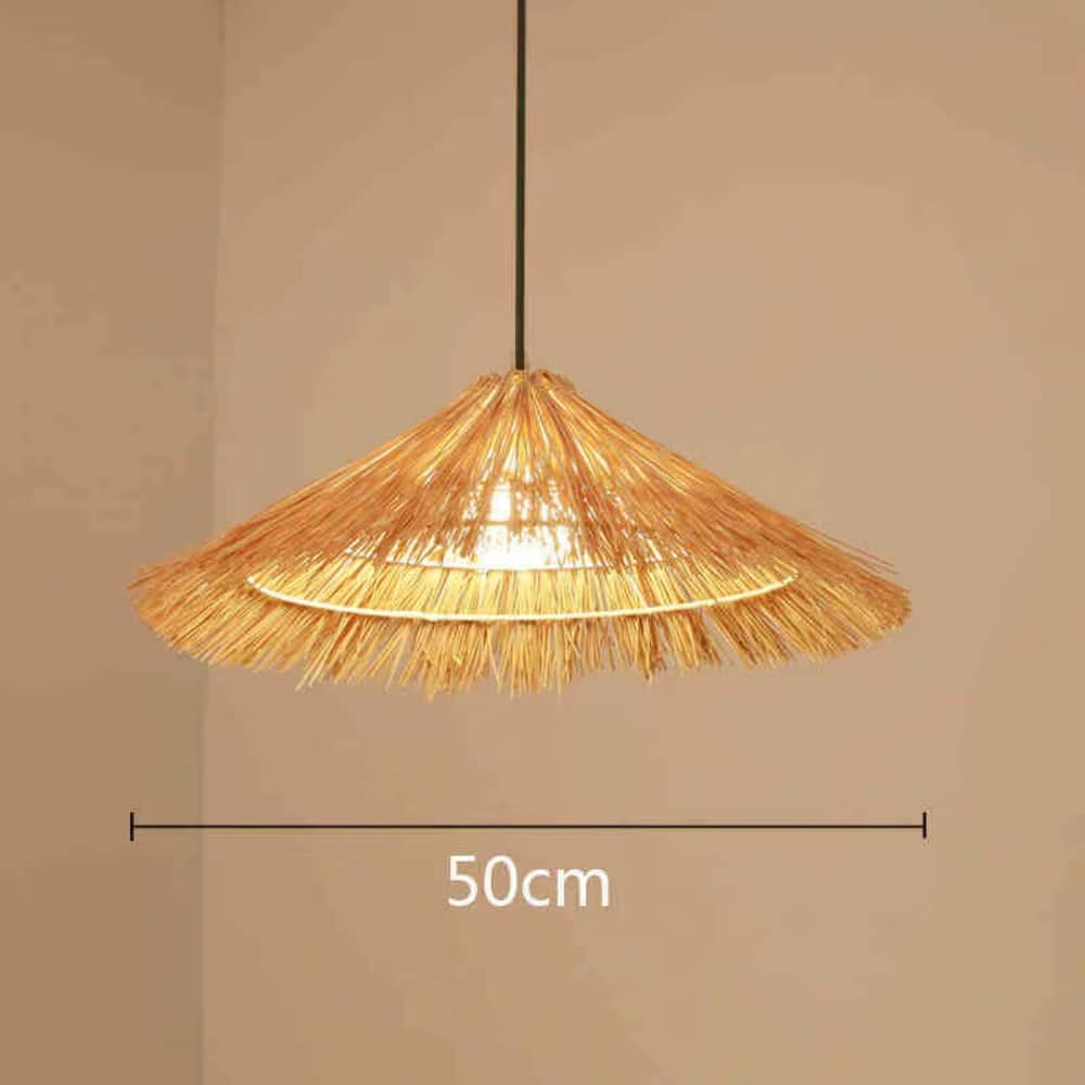 Retro farmhouse rattan pendant light in natural beige