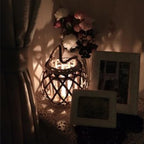 Square retro hand woven rattan lantern with a spiral woven rope