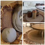 Round jute rug with a looped openwork fringe