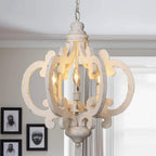 Retro chandelier with a light wood frame and iron hardware for E14 bulbs