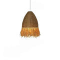 Round retro pendant light hand woven in beige and brown rattan