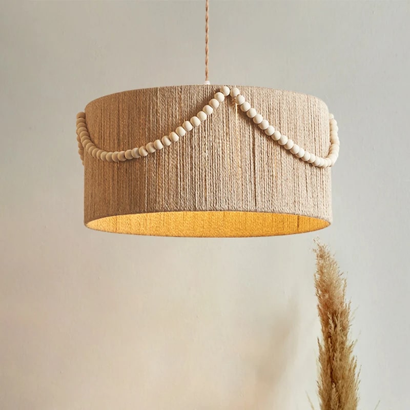 Woven Light With Wood Beads