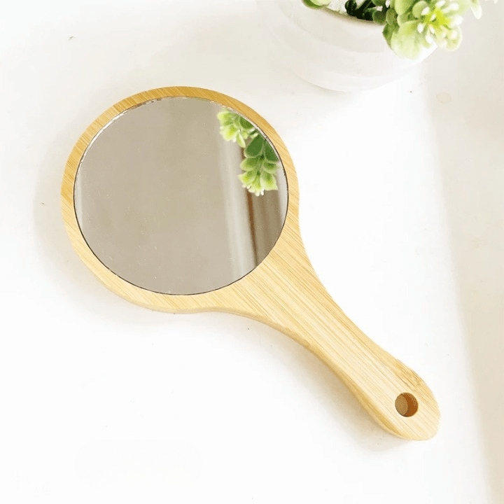Round bamboo hand mirror