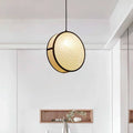 Round cane webbing disc pendant light with black frame