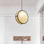 Round cane webbing disc pendant light with black frame