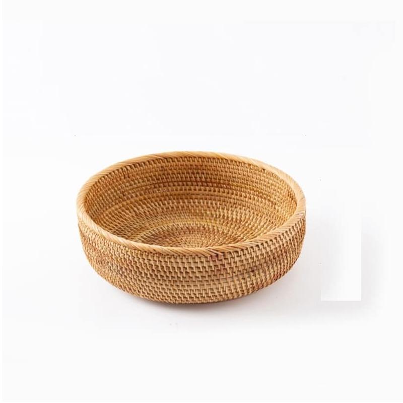 Round handwoven honey rattan bowl