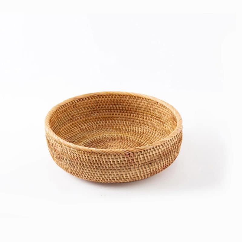Round handwoven honey rattan bowl