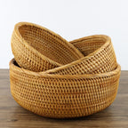 Nesting handwoven honey rattan round bowls