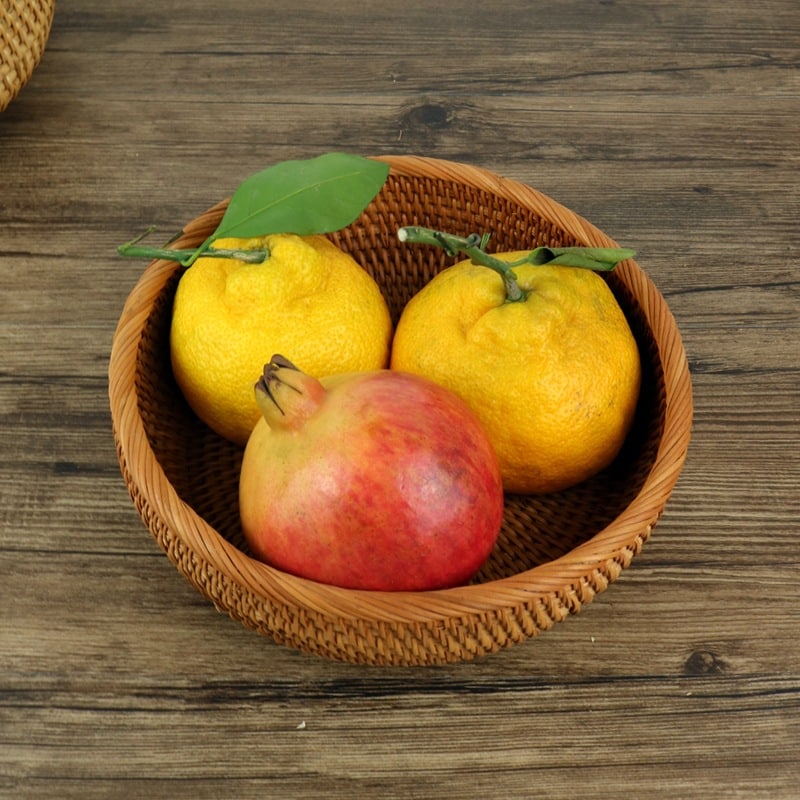 Nesting handwoven honey rattan round bowls