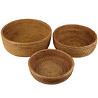 Nesting handwoven honey rattan round bowls
