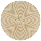 Round spiral rug braided in jute and white cotton