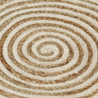 Round spiral rug braided in jute and white cotton