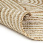 Round spiral rug braided in jute and white cotton
