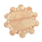 Round jute rug edged with braided bubbles