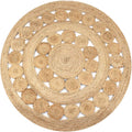 Round jute rug with a ring of braided medallions