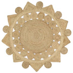 Round jute rug shaped like a sun with pointed rays